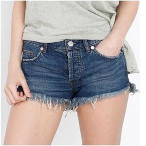 Free People We The Free Soft & Relaxed Cutoff Frayed Denim Shorts Sz 27 Blue